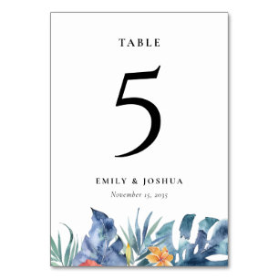 Tropical Floral Summer Watercolor Wedding Table Number