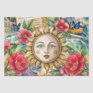Tropical Floral Sun Face Decoupage Tissue Paper