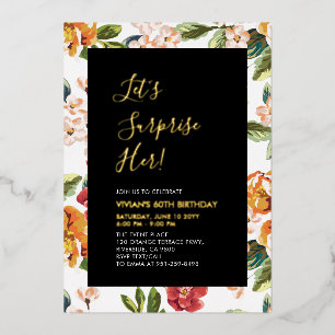 Tropical Floral Surprise Adult 60th Birthday Party Foil Invitation