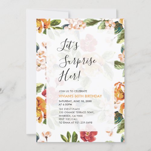 Tropical Floral Surprise Adult 60th Birthday Party Invitation