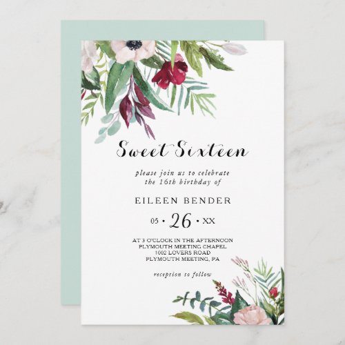 Tropical Floral Sweet Sixteen Birthday Party Invitation