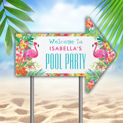 Tropical Floral Swimming Pool Party Arrow  Sign