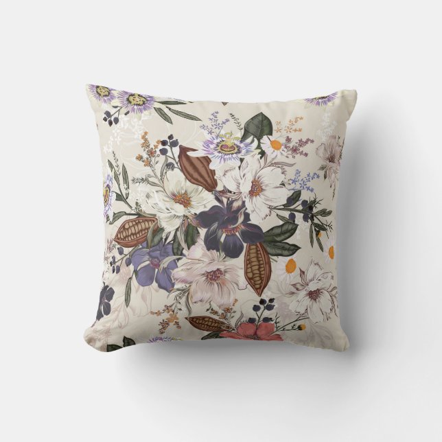 Tropical Floral Symphony Throw Pillow (Front)