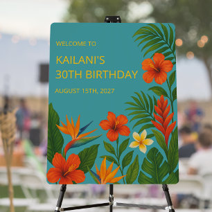 Tropical Floral Tiki Island Birthday Welcome Sign