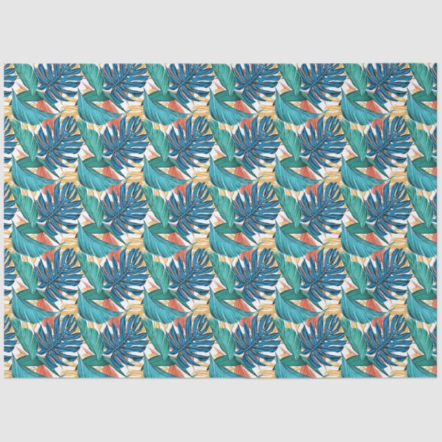 Tropical Floral Turquoise Blue Decoupage Tissue Paper (Front)