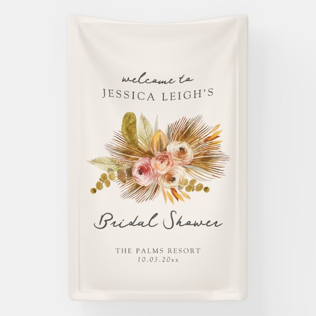 Tropical Floral Vintage Bridal Shower Banner (Vertical)