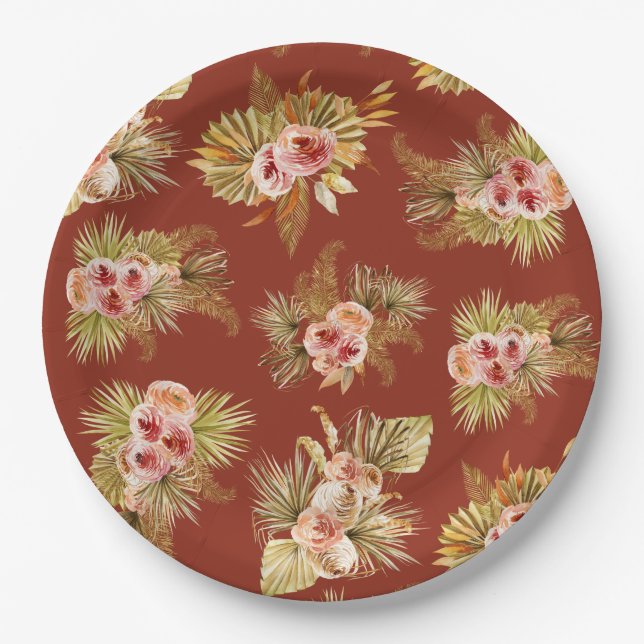Tropical Floral Vintage Bridal Shower Paper Plates (Front)