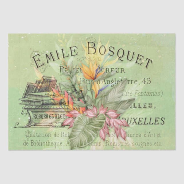 Tropical Floral Vintage Ephemera Decoupage Tissue Paper (Front)