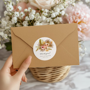 Tropical Floral Vintage Thank You Classic Round Sticker