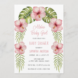 Tropical Floral Watercolor Aloha Baby Girl Shower Invitation