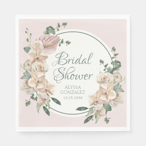 Tropical Floral Watercolor Bridal Shower Napkins