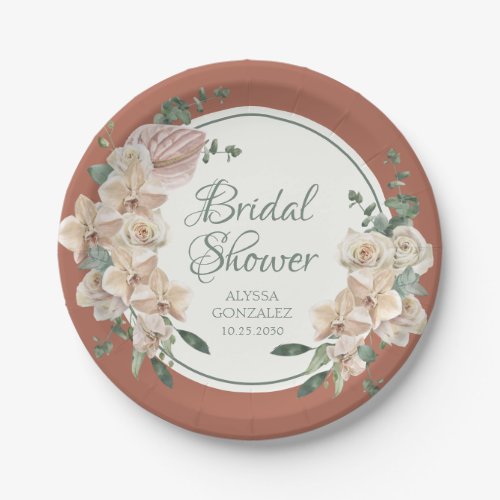 Tropical Floral Watercolor Bridal Shower Paper Plates
