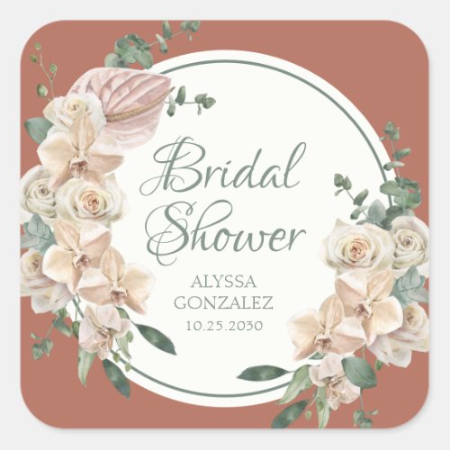 Tropical Floral Watercolor Bridal Shower Thank You Square Sticker