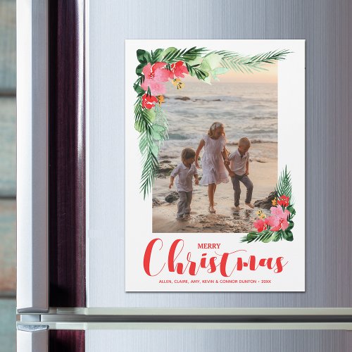 Tropical Floral Watercolor Christmas Magnetic Card