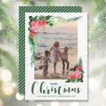Tropical Floral Watercolor Christmas Photo Holiday Card<br><div class="desc">Watercolor leaves and tropical Hawaiian flowers accent your favorite photo with your names and greetings in chic lettering. *HORIZONTAL layout done for you in our store. Select Matte for heaviest paper and high definition for best print quality.</div>