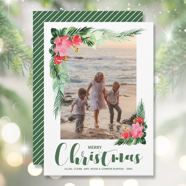 Tropical Floral Watercolor Christmas Photo Holiday Card (Tropical Floral Watercolor Christmas Photo Holiday Cards INSTANT DOWNLOAD and/or PRINTED)