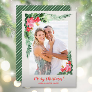 Tropical Floral Watercolor Christmas Photo Holiday Card