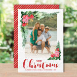 Tropical Floral Watercolor Christmas Photo Holiday Card<br><div class="desc">Christmas photo cards feature watercolor leaves and tropical flowers,  your favorite photo,  your names and greeting in chic lettering. Use ANY COLOR on the back,  we show red. *HORIZONTAL layout done for you in our store. Select high definition for best print quality.</div>