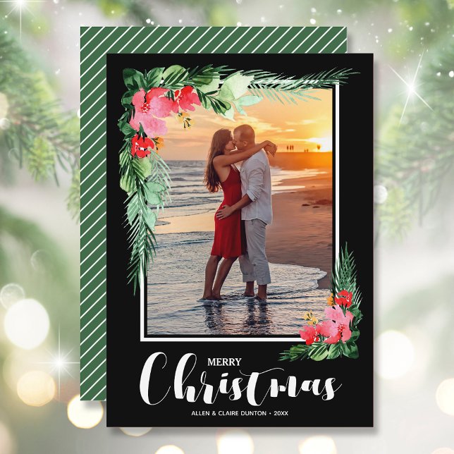 Tropical Floral Watercolor Christmas Photo Holiday Card (Creator Uploaded)