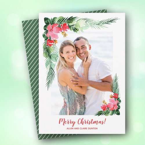 Tropical Floral Watercolor Christmas Photo Holiday Card