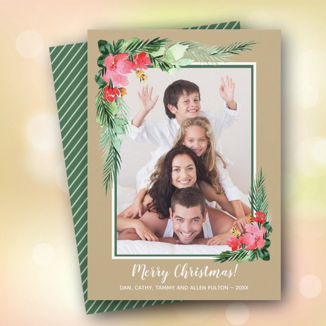 Tropical Floral Watercolor Christmas Photo Holiday Card (Creator Uploaded)