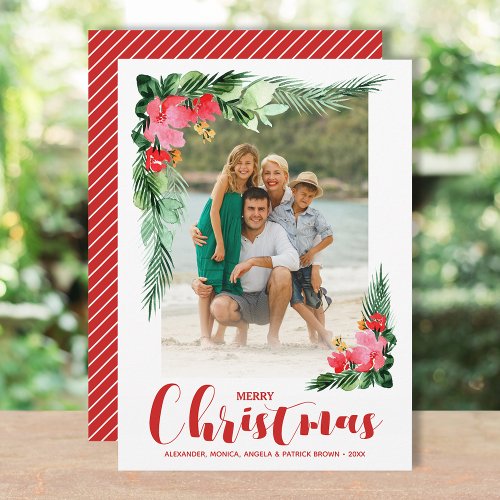 Tropical Floral Watercolor Christmas Photo Holiday Card