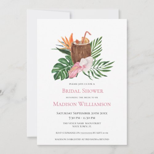 Tropical Floral Watercolor Cocktail Bridal Shower Invitation