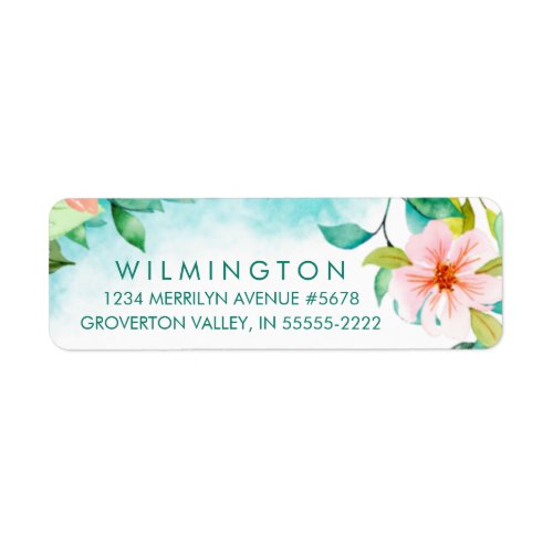 Tropical Floral Watercolor Foliage Turquoise Teal Label