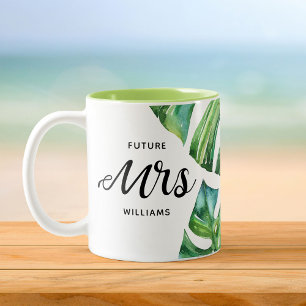 Tropical Floral Watercolor Future Mrs Calligraphy Two-Tone Coffee Mug
