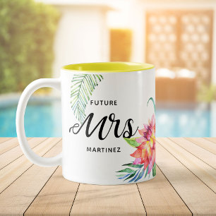 Tropical Floral Watercolor Future Mrs Palm Leaf Two-Tone Coffee Mug