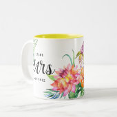 Tropical Floral Watercolor Future Mrs Palm Leaf Two-Tone Coffee Mug (Front Left)