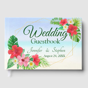 Tropical Floral Watercolor Gold Geometric Wedding Guest Book