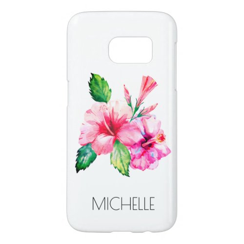 Tropical Floral Watercolor Hibiscus Personalized Samsung Galaxy S7 Case