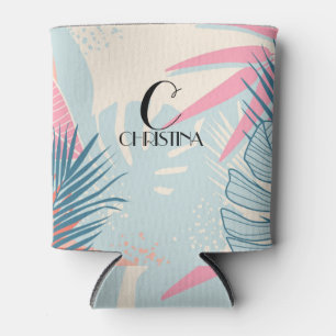 Tropical Floral Watercolor Monogram Can Cooler