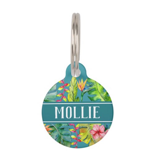 Tropical Floral Watercolor Name and Address Pet ID Tag