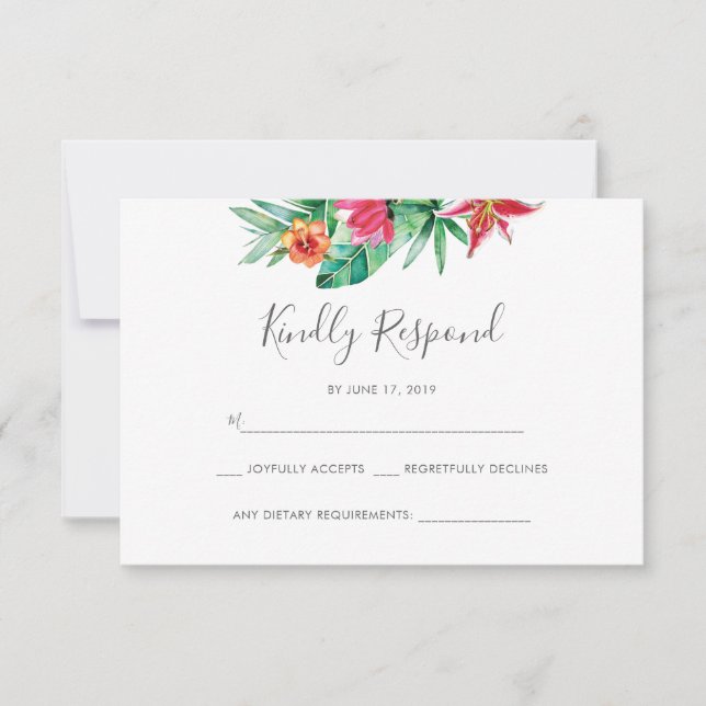 Tropical floral watercolor RSVP cards (Front)