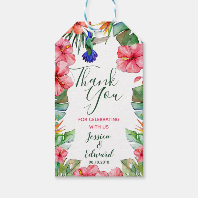 Tropical Floral Watercolor Thank You Gift Tags | Zazzle
