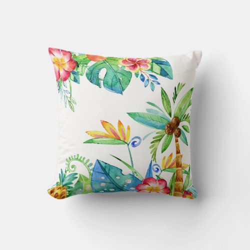 Tropical Floral Watercolor Throw Pillow