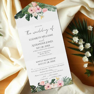 Tropical Floral Wedding All In One Invitation