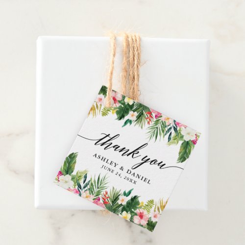 Tropical Floral Wedding Calligraphy Thank You Favor Tags