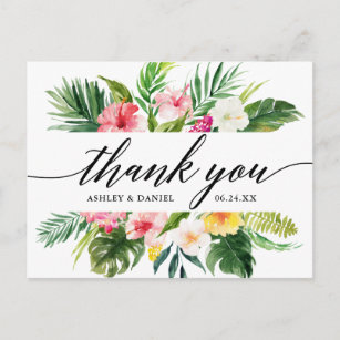 Tropical Floral Wedding Calligraphy Thank You Postcard