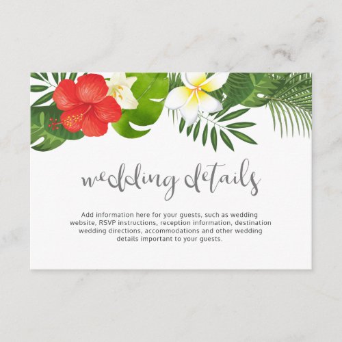 Tropical Floral Wedding Details Info ID475 Enclosure Card