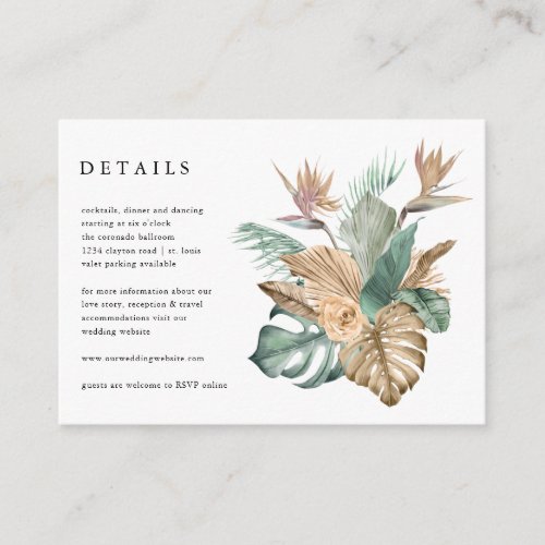 Tropical Floral Wedding Details Reception Enclosure Card