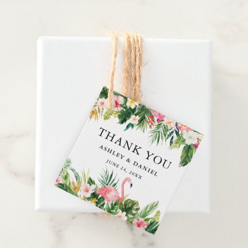 Tropical Floral Wedding Flamingo Thank You Favor Tags