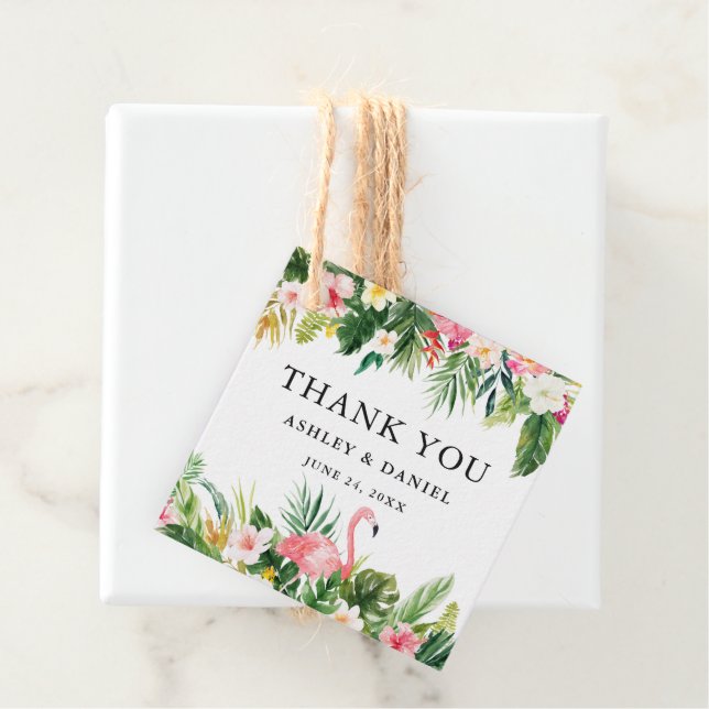 Tropical Floral Wedding Flamingo Thank You Favor Tags (In Situ)
