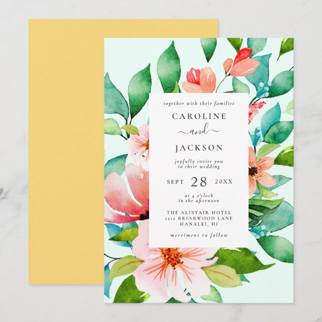 Tropical Floral Wedding Invitation (Front/Back)