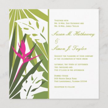 Tropical Floral Wedding Invitation - Green And Pin by OrangeOstrichDesigns at Zazzle