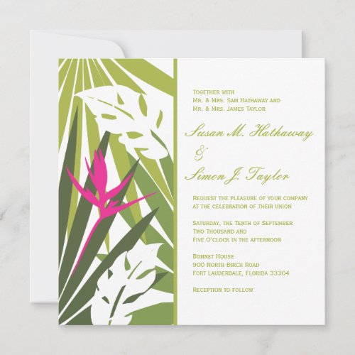 Tropical Floral Wedding Invitation - Green and Pin