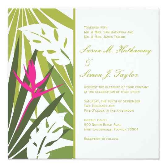 Tropical Floral Wedding Invitation - Green and Pin
