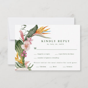 Tropical Floral Wedding Meal Choice RSVP Card